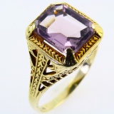 Vintage Art Deco 14K yellow gold amethyst ring