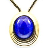 Vintage Christian Dior yellow gold plated blue glass cabochon pendant necklace