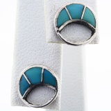 Pair of estate unmarked sterling silver Native American crescent stud earrings