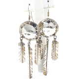 Pair of estate sterling silver Native American dreamcatcher dangle drop earrings