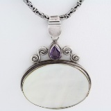 Estate sterling silver mother-of-pearl & amethyst necklace