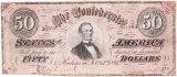 1864 Confederate States of America $50 banknote