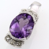 Estate 10K white gold diamond & amethyst pendant