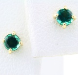 Pair of estate 14K yellow gold emerald stud earrings