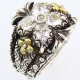 Estate Bixby 18K yellow gold & sterling silver statement ring