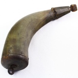 Antique powder horn with bronze fittings & wooden plug