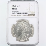 Certified 1885 U.S. Morgan silver dollar