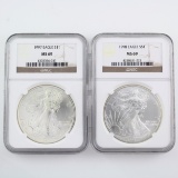 Lot of 2 certified consecutive date U.S. American Eagle silver dollars