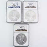 Lot of 3 certified consecutive date U.S. American Eagle silver dollars