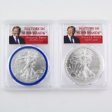 Lot of 2 certified consecutive date Donald Trump label U.S. American Eagle silver dollars