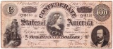 1864 Confederate States of American $100 banknote