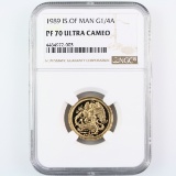 Certified 1989 proof Isle of Man Angel 1/4oz gold coin