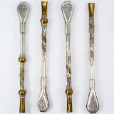 Lot of 4 vintage Alpaca & gold-tone infuser straws