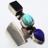 Estate Native American sterling silver turquoise, lapis & onyx ring