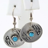 Pair of estate Native American sterling silver turquoise earrings