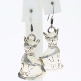 Pair of estate Louise Yazzie Native American Navajo sterling silver cat earrings