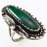 Estate Native American sterling silver malachite ring