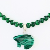 Estate Native American malachite & sterling silver fetish necklace