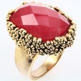 Estate Barse yellow gold-plated red stone ring
