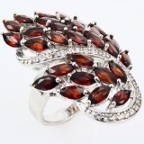 Estate sterling silver garnet flower ring