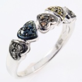 Estate sterling silver multi-colored diamond ring