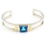 Estate 14K white gold & sterling silver blue topaz cuff bracelet