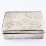 Vintage .999 silver Japanese design hinged box with wooden lining