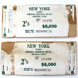 Pair of authentic 1976 U.S. Bicentennial $2 400-note bundle wooden end blocks from the B.E.P.