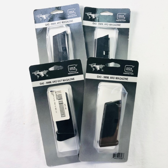 Lot of 4 new Glock G43 9mm 6-round capacity extended magazines