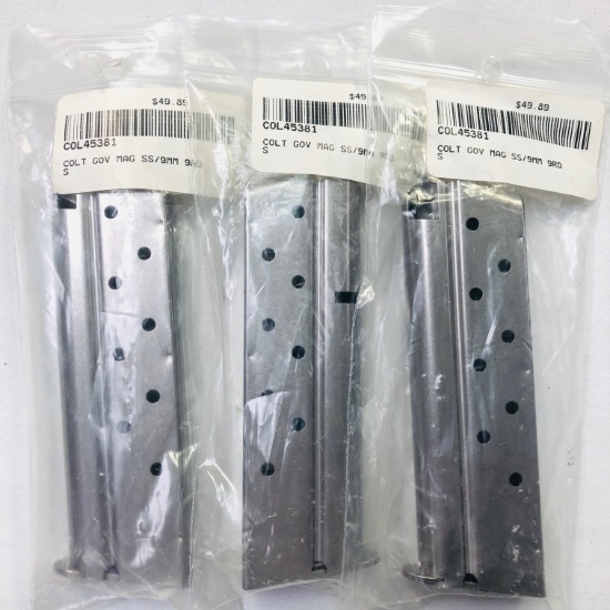 Lot of 3 new Colt Government 9mm 9-round capacity magazines