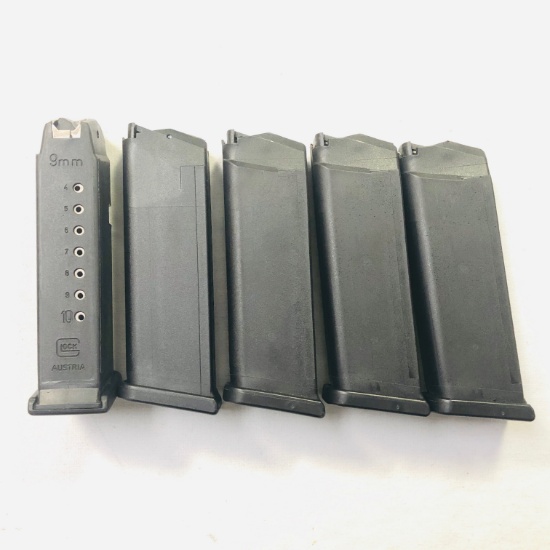 Lot of 5 new Glock 19 9mm 10-round capacity magazines