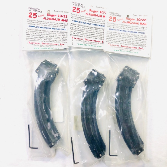 Lot of 3 new Tactical Innovations 10/22 .22 LR 25-round capacity black magazines