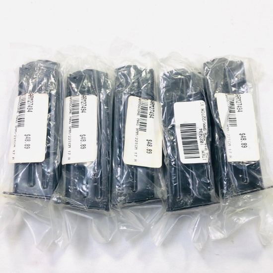 Lot of 5 new Armscore 9mm/.22TCM 17-round capacity magazines