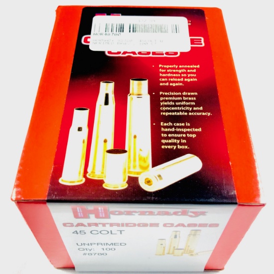 Lot of 4 new boxes of Hornady #8780 .45 Colt unprimed brass: 100 per box