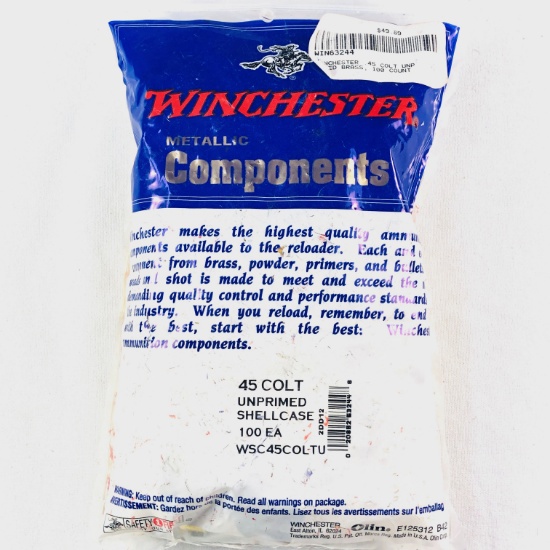 Lot of 4 new packages of Winchester 45 Colt unprimed brass shell cases: 100 per package