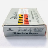 Lot of 14 rounds of new-in-the-box Weatherby Magnum Ultra-Vel .240 Wby Mag cal 100 gr rifle ammo