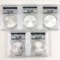 Lot of 5 different certified U.S. American Eagle silver dollars