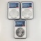 Lot of 3 different certified U.S. S-mint American Eagle silver dollars
