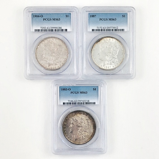 Lot of 3 different certified U.S. Morgan silver dollars