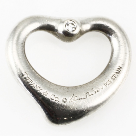 Authentic estate Tiffany & Co. sterling silver diamond heart pendant