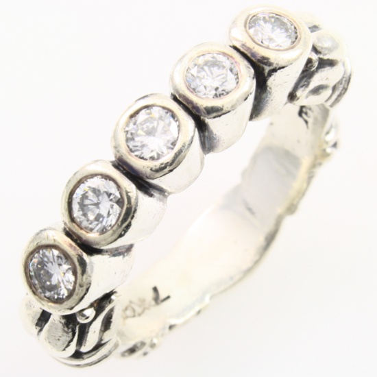 Estate Lagos Caviar sterling silver diamond band ring