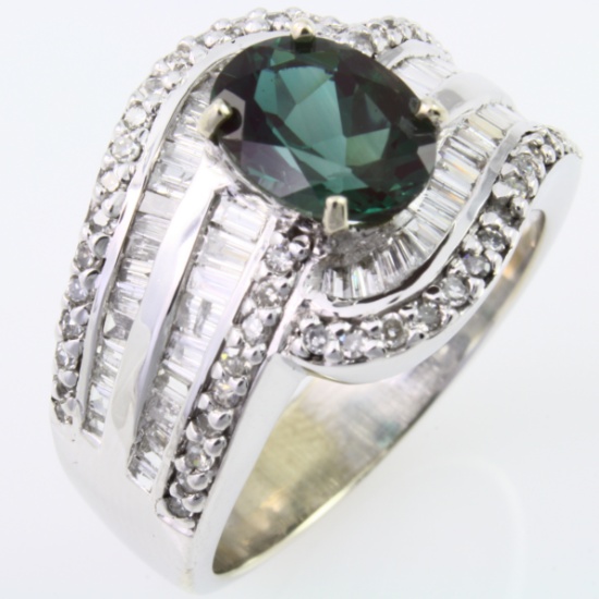 Estate 14K white gold diamond & tourmaline cocktail ring