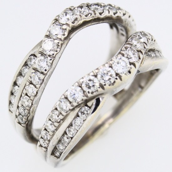 Estate 14K white gold diamond set of 2 curved contour ring guards