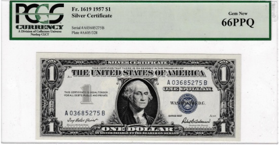 Certified 1957 U.S. $1 blue seal silver certificate banknote