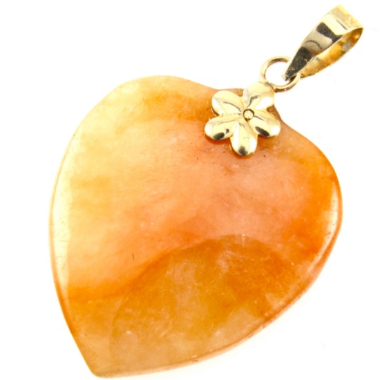 Estate carved carnelian heart pendant with 14K yellow gold findings
