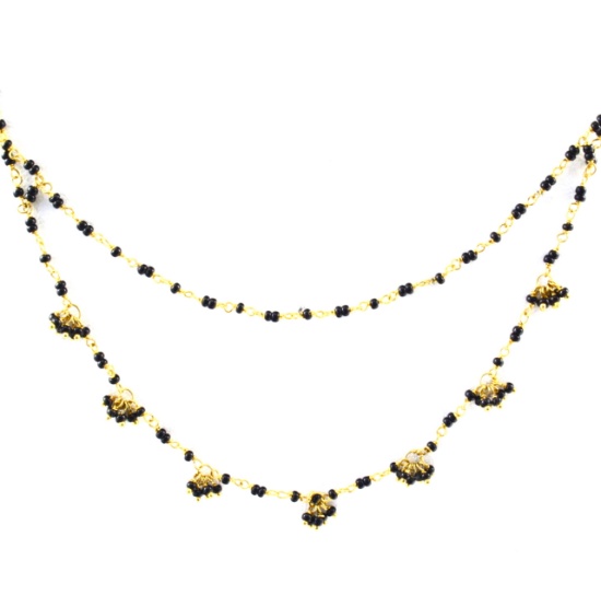 Estate 22K yellow gold onyx bead tiered necklace