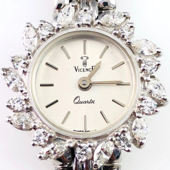 Estate Vicence 14K white gold diamond wristwatch