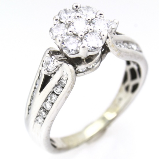 Estate 10K white gold diamond cluster ring