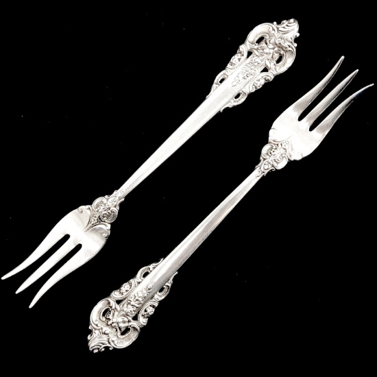 Pair of estate Wallace Grande Baroque sterling silver cocktail forks
