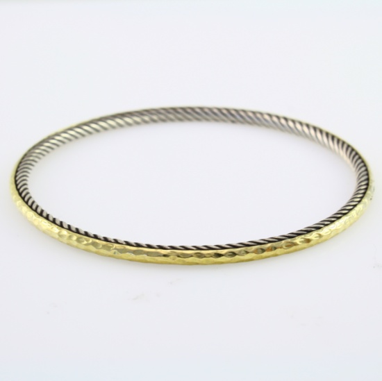 Authentic estate David Yurman 18K yellow gold & sterling silver bangle hammered bangle bracelet